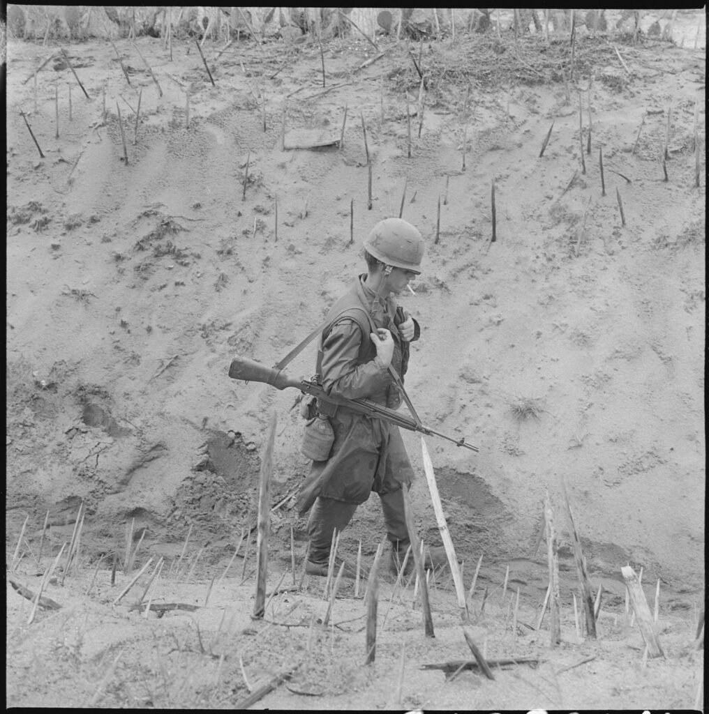 A Marine Walks Through a Punji-staked Gully